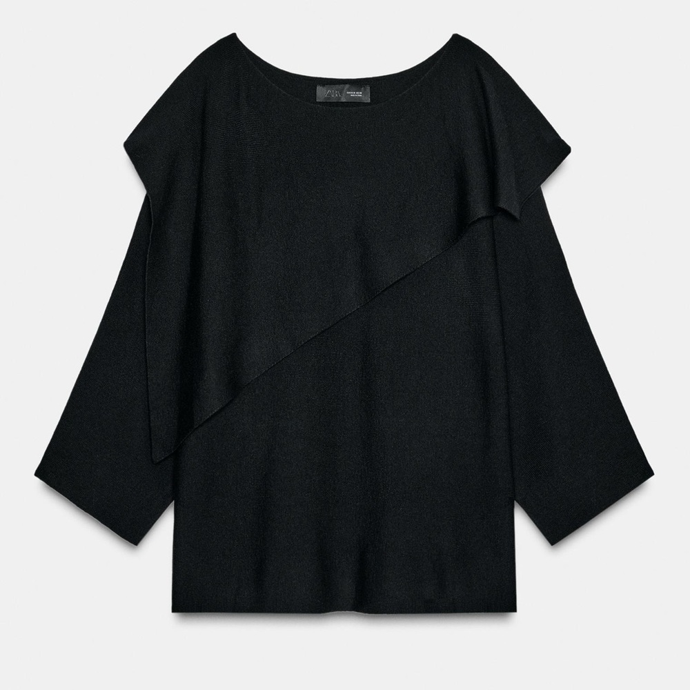 ZARA Asymmetric Black Knit Sweater Top
